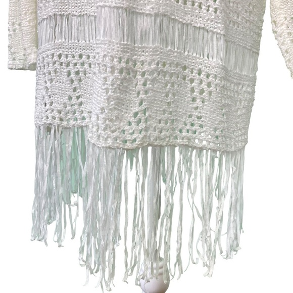 Michael Kors Bright White Crochet Fringe Open Front Cardigan (Size L) - Picture 3 of 14